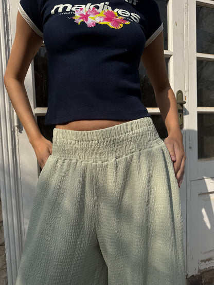 Textured Wide-Leg Pants