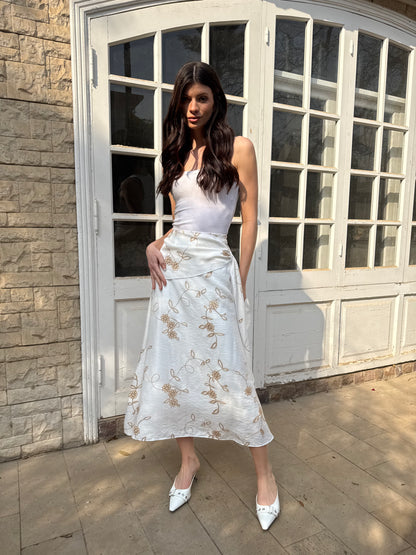 Embroidered Flow Midi Skirt