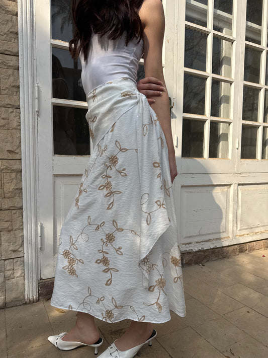 Embroidered Flow Midi Skirt