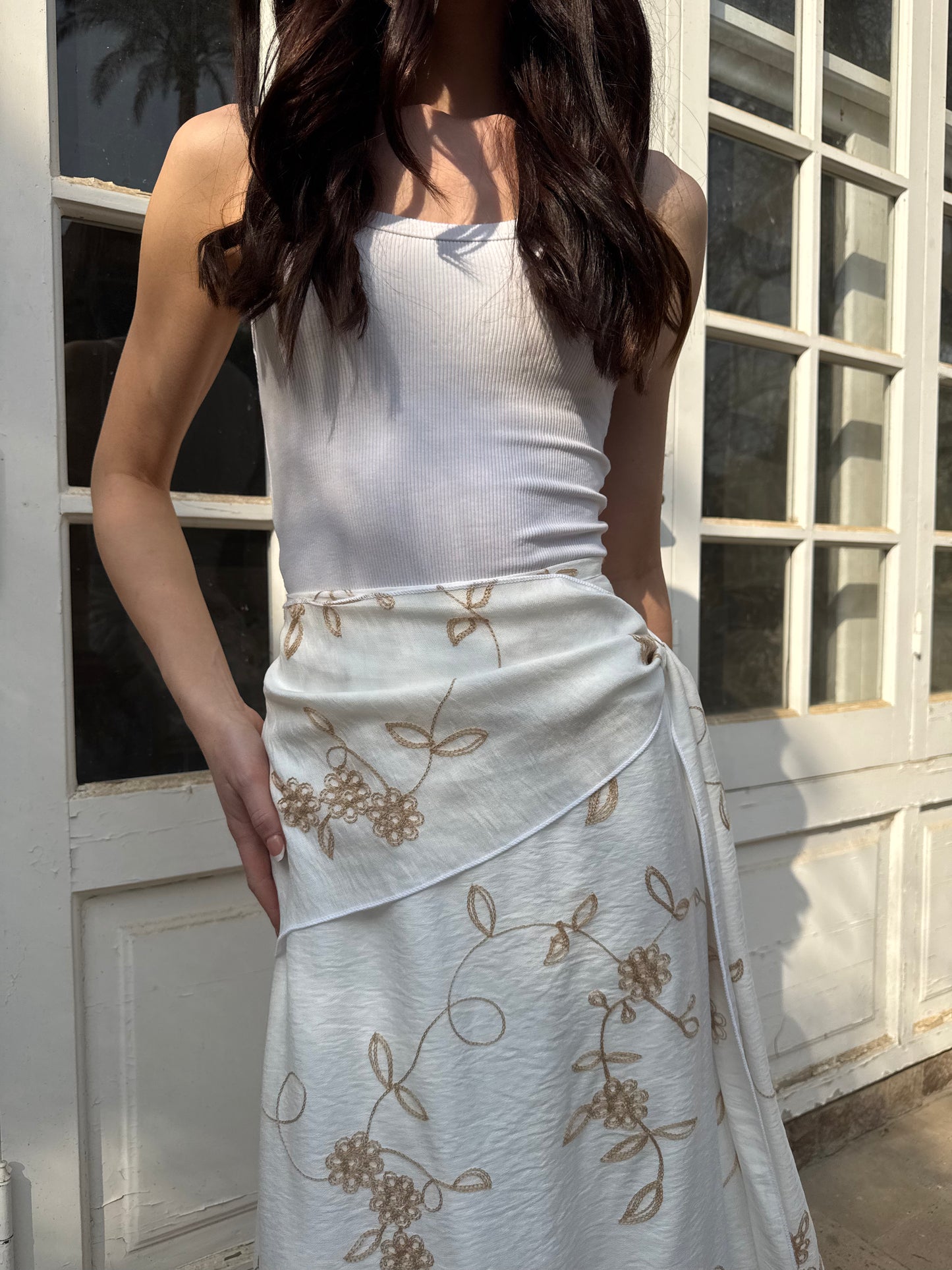 Embroidered Flow Midi Skirt