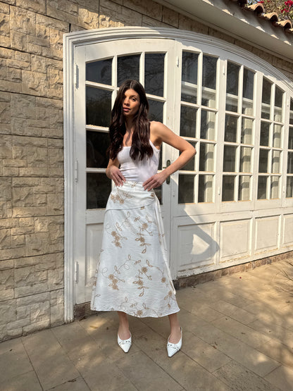 Embroidered Flow Midi Skirt