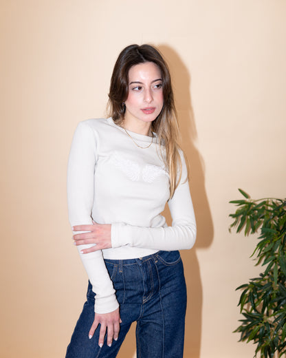 Wings Rhinestone Ribbed Top