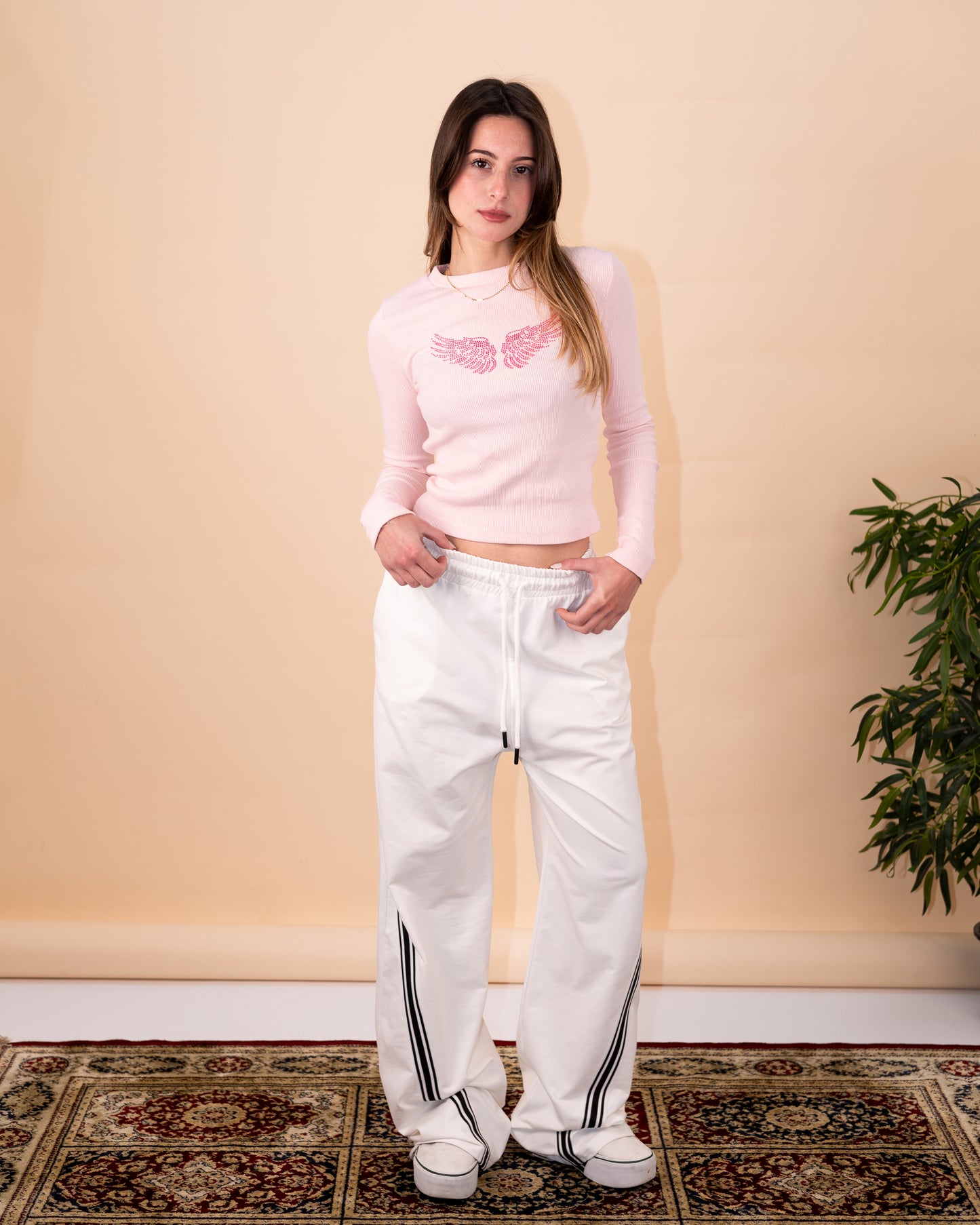 Wings Rhinestone Ribbed Top