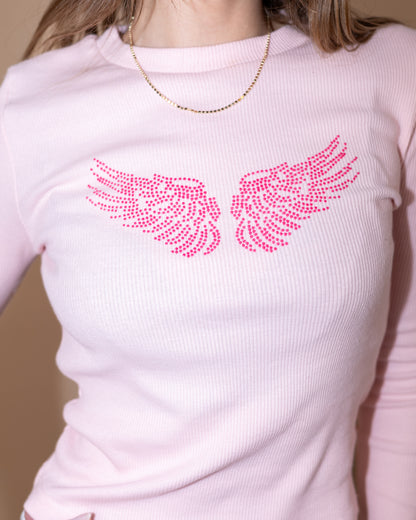 Wings Rhinestone Ribbed Top