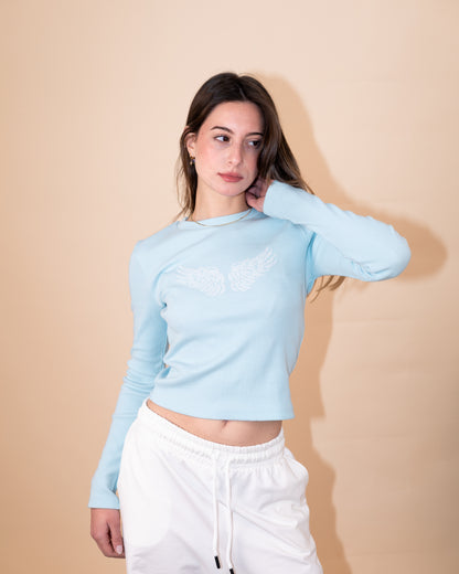 Wings Rhinestone Ribbed Top